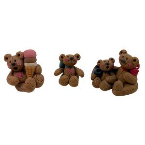 Vintage Handmade Set of 3 Polymer Clay Brown Bear Miniature Figurines